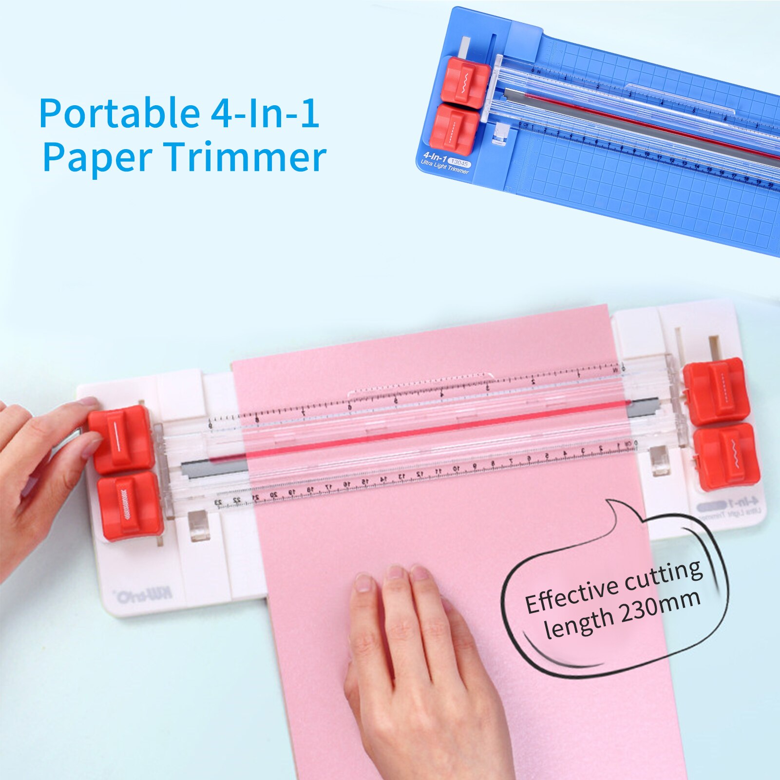 9 Inch 4-In-1 Paper Trimmer with Wave Skip Straight Fold Line Cutter Head Side Ruler Cutting Length Paper Cutter for A4 A5 Paper