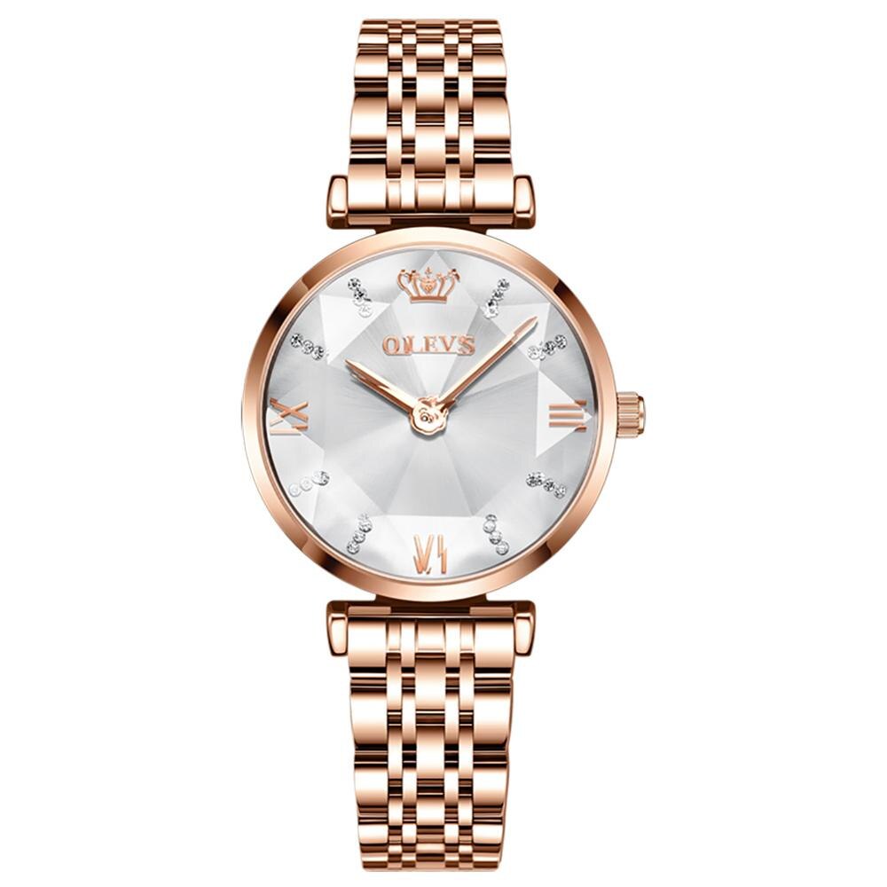 Luxe Vrouwen Horloge Rose Goud Rvs Waterdicht Dameshorloge Rode Jurk Vrouw Polshorloge Cadeau Voor Vrouw Montre Femme: Rose Gold White