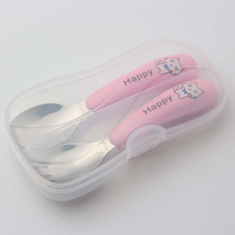 Plastic Handvat Servies Leuke Cartoon Kinderen Bestek Roestvrij Staal Babylepel: pink