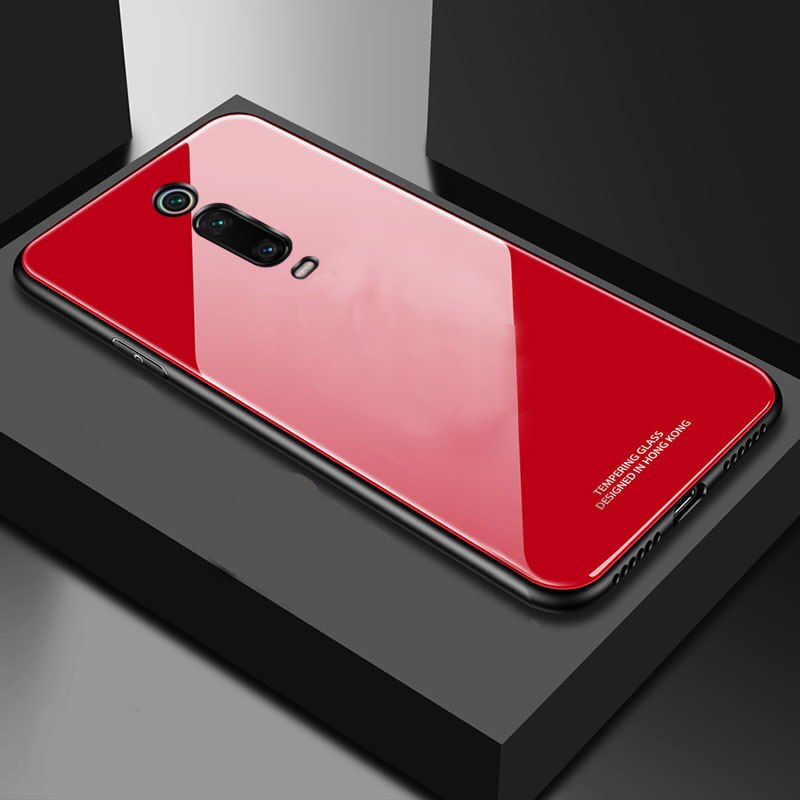 YueTuo luxury original hard mirror glass case for oppo reno 2 z reno2 renoz find X neo 9 silicone silicon back phone cover coque: For reno z / red