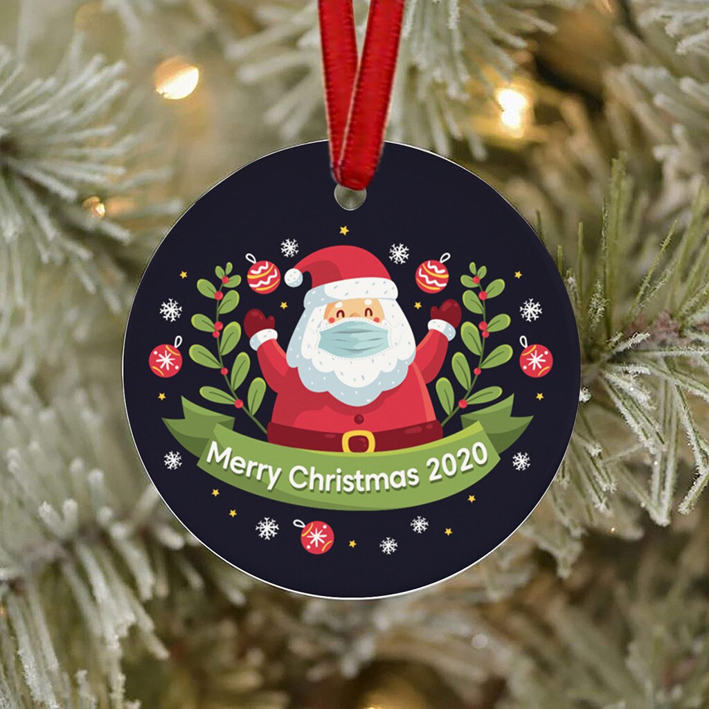 Ciondolo albero di natale Haning blocchi di legno giocattoli babbo natale indossando ornamenti maschera 2020 male ma decorazione natalizia Oc6: G