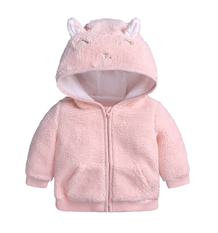 Mudkingdom baby jongens meisjes jassen schattige wollen jassen met capuchon warme kinderwinterkleding effen rits kinderkleding bovenkleding: Roze / 18m