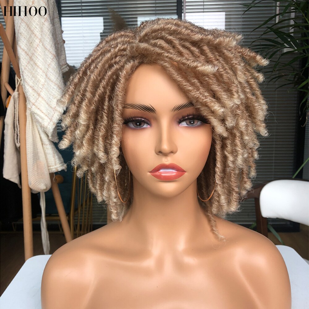 Hihoo Dreadlock Curly Wig Soft Short Synthetic Natural Hair Wigs With Bangs For Black Women Ombre Crochet Twist Hair Wigs 14'': 27-613