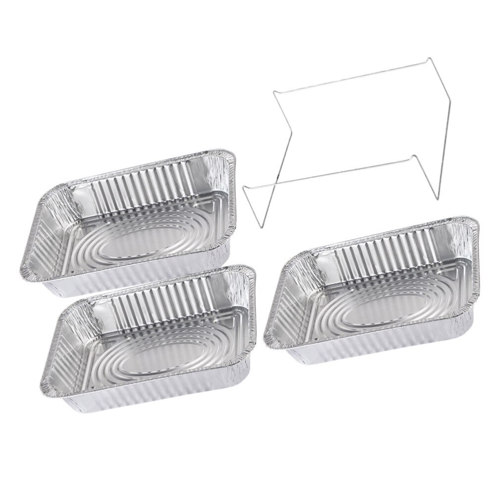 4 Stuks Wegwerp Bbq Drip Pan Aluminiumfolie Tin Barbecue Pan Voedsel Container Liner Trays Takeaway Verpakking Box Met Cover(3500Ml 3P