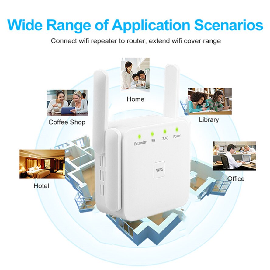 5GHz WiFi Repeater Wireless WiFi Amplifier 5G WiFi Long Range Extender 1200M Wi Fi Booster Home Wi-Fi tSignal Amplifier