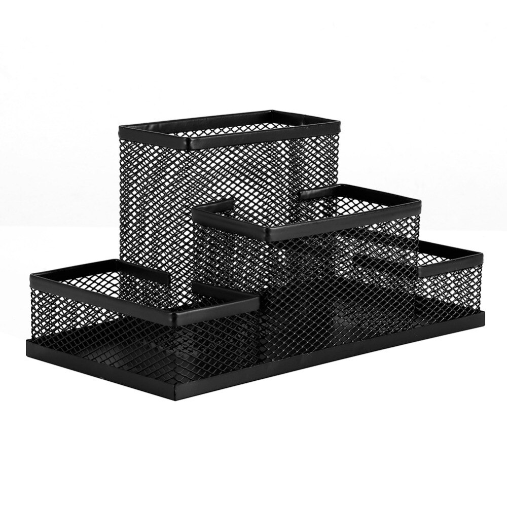 Zwart Cube Metalen Stand Mesh Stijl Pen Potlood Heerser Houder Bureau Organizer Opslag