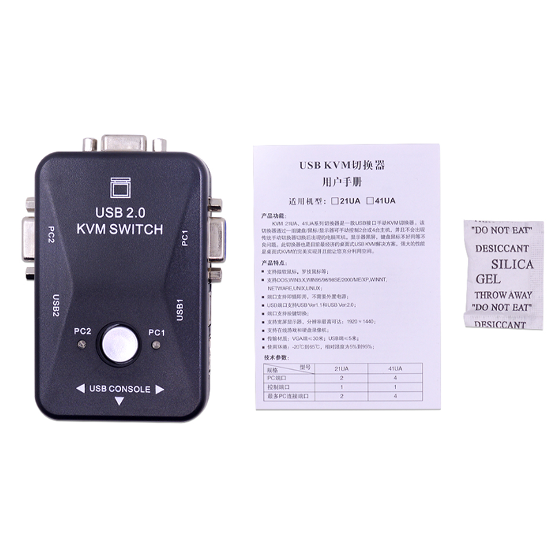 USB 2.0 KVM Switch Box 2 Port VGA Video Sharing Adapter Switcher for Computer PC Laptop