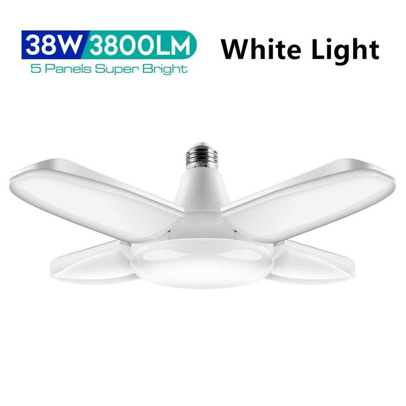 Foldable LED Garage Lights 38W E27 Deformable Led Garage Lights 3800LM Led Garage Ceiling Lights Industrial Lighting Bulbs: white light
