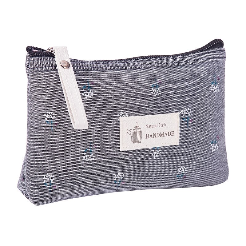 Canvas Vrouwen Make-Up Tas Bloemenprint Toiletartikelen Organizer Rits Zak Reizen Wassen Pouch Cosmetische Bag Vrouwelijke Make Up Tassen: GRAY