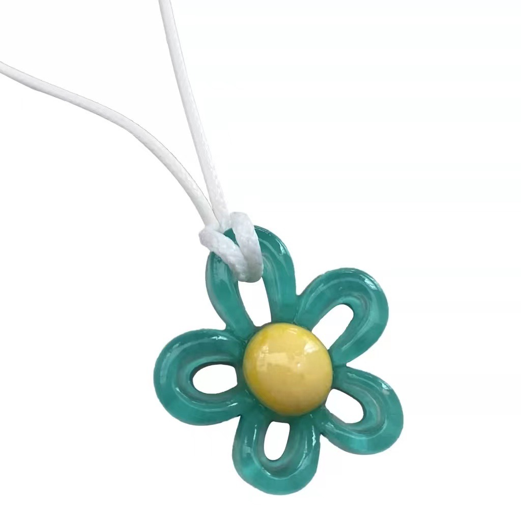 Ciondolo fiore acrilico colorato Collana linea di cera Collo di moda Catena fatta a mano Fascino Dichiarazione Pendolo da donna Regalo di gioielli Y2K: Acciaio di colore
