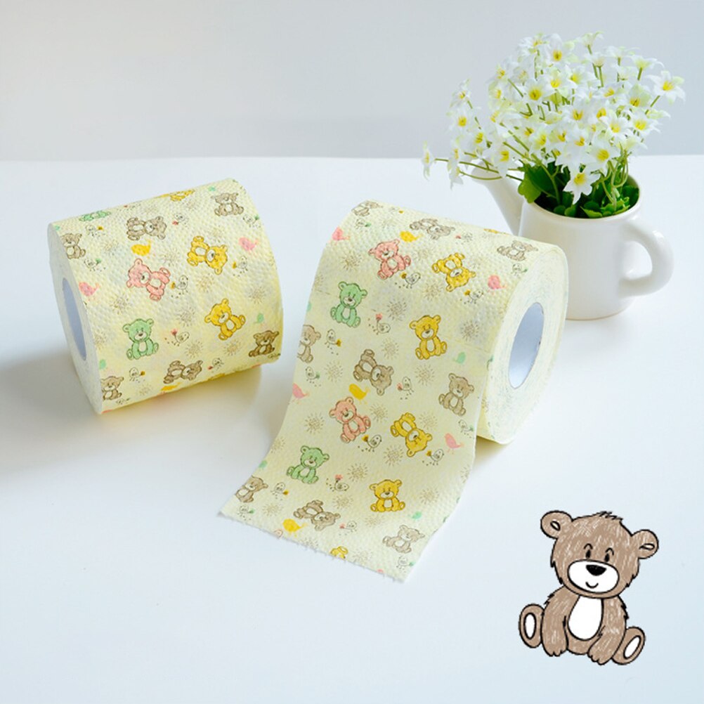 1roll 3-Layers Cute Cartoon Bear Printing Roll Paper Towel Core Bath Toilet Roll Paper Tissue Household Toilet Paper