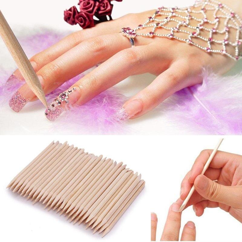 50/100 Stuks Nail Art Orange Wood Stick Cuticle Pusher Voor Nail Gereedschap Manicure Remover Art Care Nail V5A5