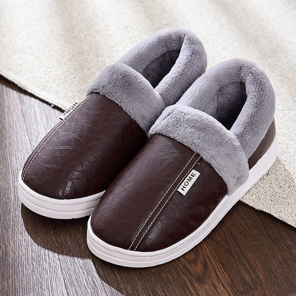 Winter Men Slippers Waterproof Warm Non-slip Floor Home Slippers Outdoor Indoor Bedroom House Shoes Men Cover Heel Slipper