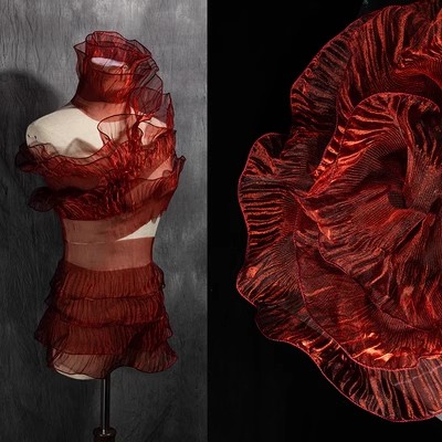 2 Meter Plissee Rüschen Organza Farbverlauf Spitzenbesatz 13 cm breit DIY Kleidung Spleißen Dekor Band Hochzeitskleid NäHenne Stoff: Nickel