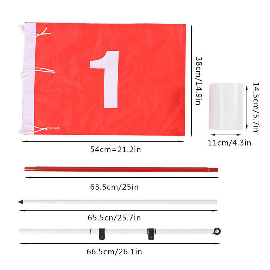 Golf Hole Pole Cup Flag Stick 186cm 3 Sections Golf Putting Green Flagstick Golf Flag Flagpole Golf Hole Golf Training Equipment