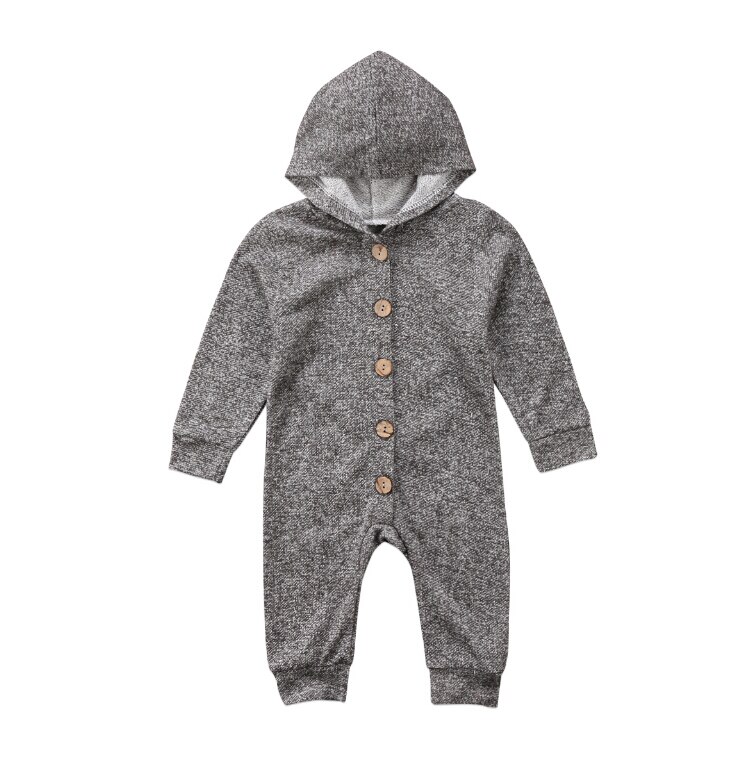 Grau Hoodies Strampler Langarm Herbst Neugeborenen freundlicher Baby Junge Säuglingsspielanzug Tasten Gesamt Kleidung Outfits: 6m