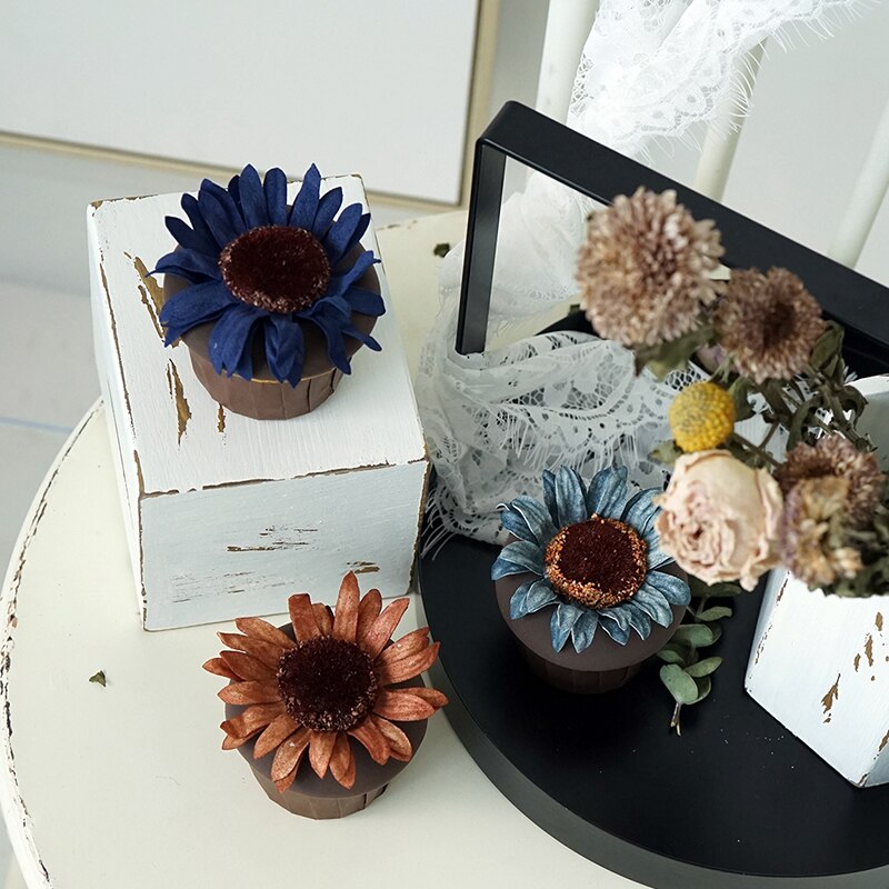 Kunstmatige zonnebloem bloem cake Thuis zachte decoratie veranda Dessert etalage regeling stilleven decoratie
