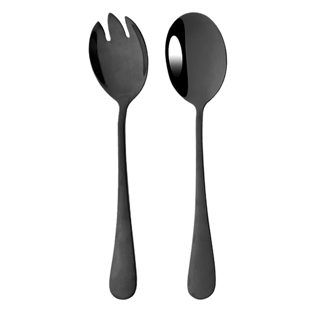 Black 2PCS Salad Spoon Fork Dinnerware Stainless Steel Tableware Cutlery Set Serving Spoon Set Colorful Unique Spoon Flatware: Black