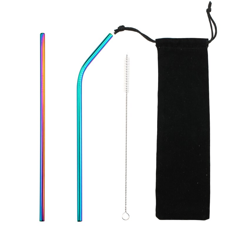 2/4 stücke Edelstahl Stroh Wiederverwendbare Metall Trinken Stroh Mit Reiniger Pinsel Für Heimat Party Barware Bar Zubehör: A4 Regenbogen(2Stck)