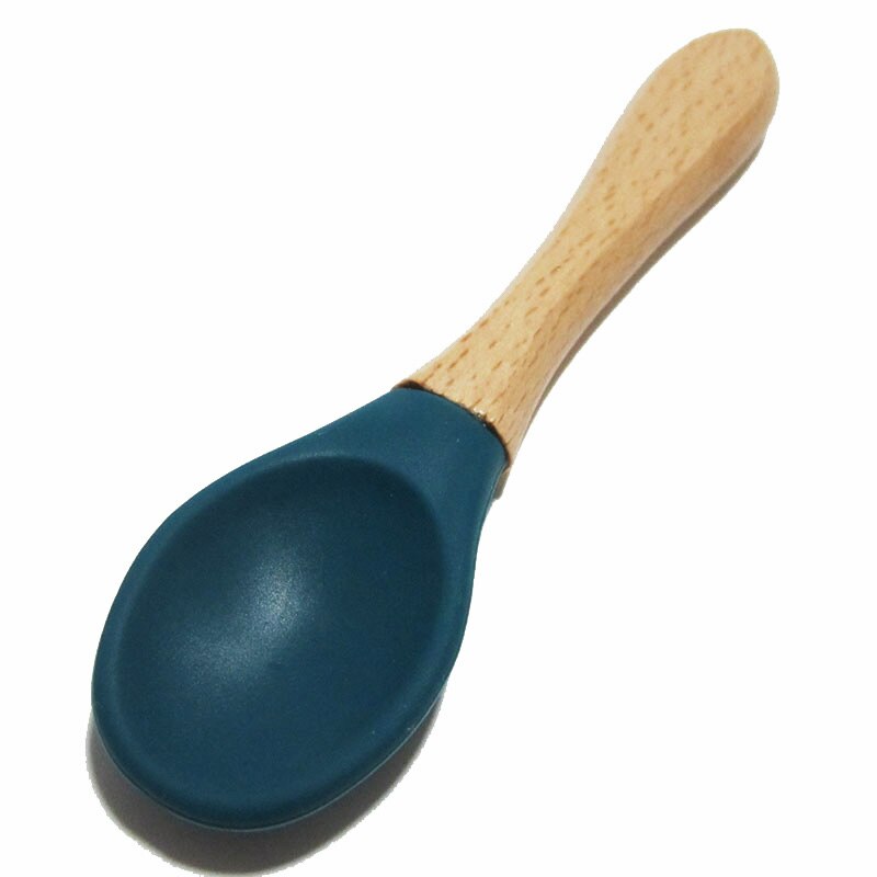2PCS Baby Bamboo Training Spoons Organic Soft Baby Feeding Silicone Tip Spoon Scoop Easy Grip Handle Toddlers Infant: ocean blue