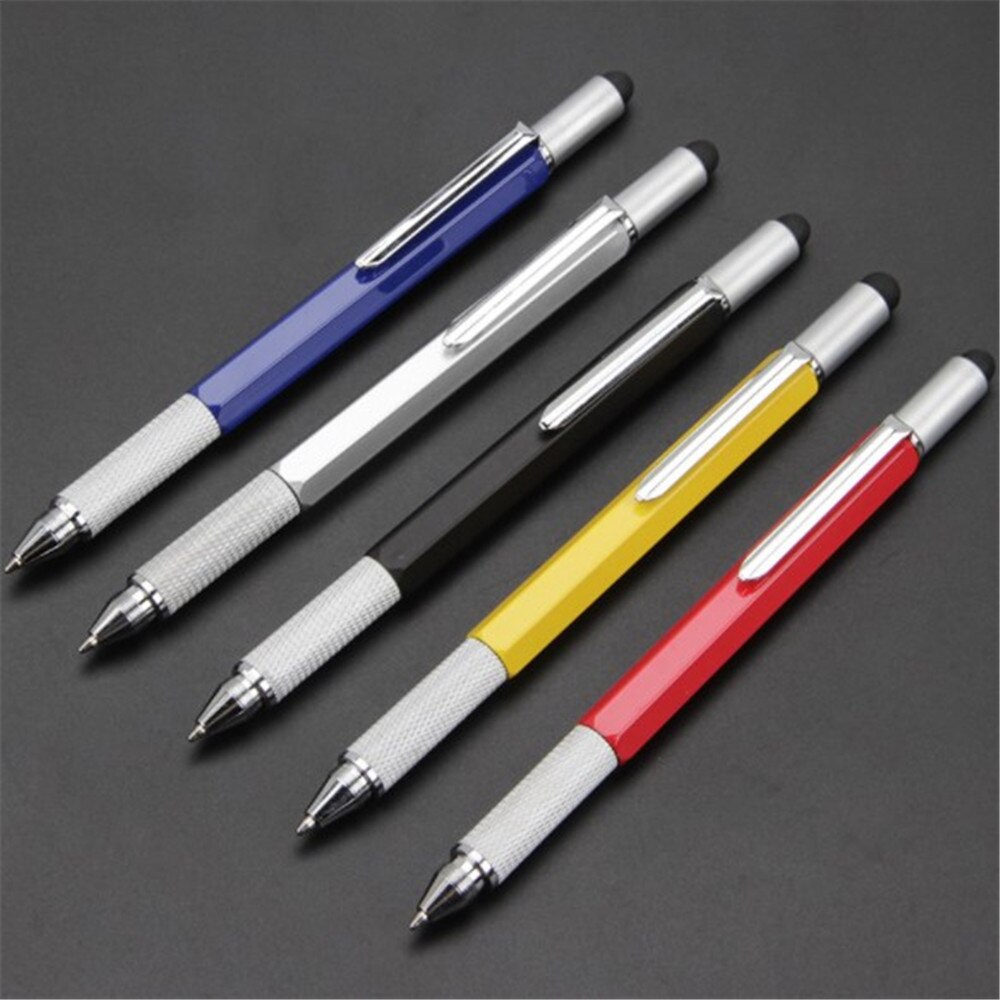 Multi Tool Pen 6 In 1 Metal Tech Pen With Ruler Level Screwdriver Condenser Tip Refillable Bubble Level and Ruler Ballpoint pen