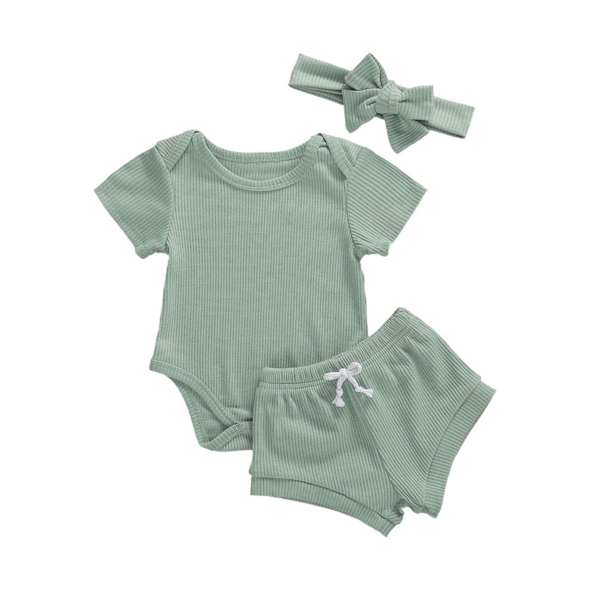 0-18m 3 st bebis flickor pojkar ribbade kläder set bebis pojke flicka ren färg kortärmade romper toppar+shorts byxor: C / 3m