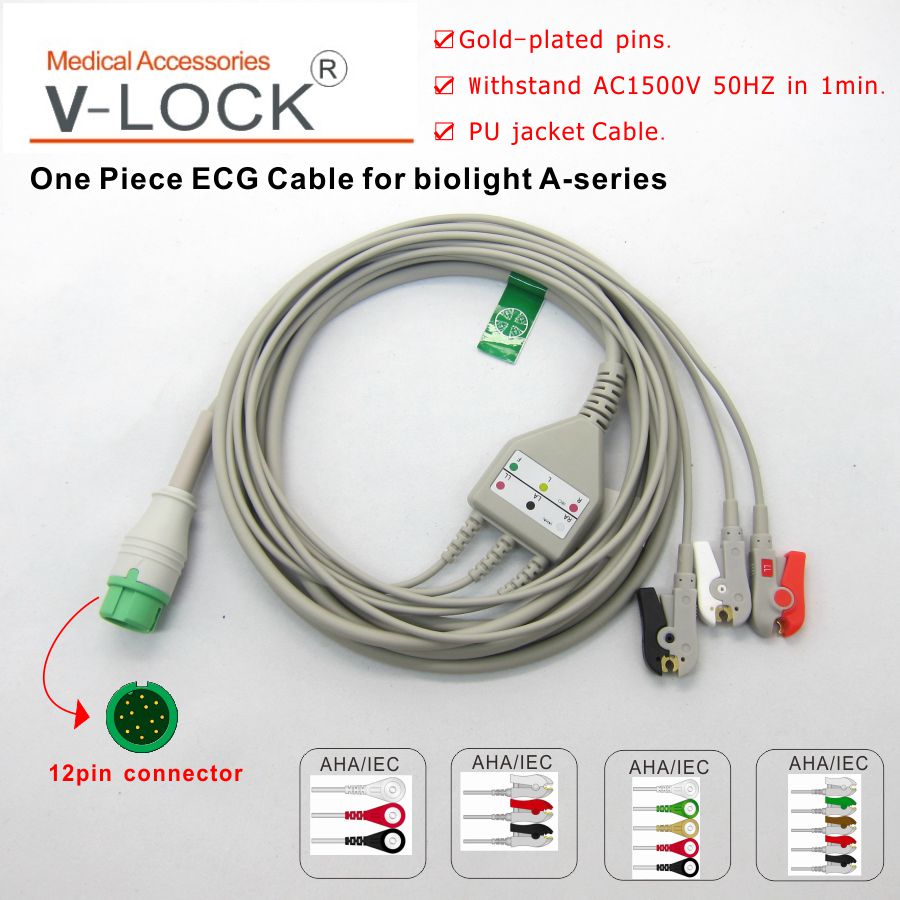 Een Stuk Ecg-kabel Met 3Leads, Clip Voor Biolight Een-Serie Patiënt Monitor