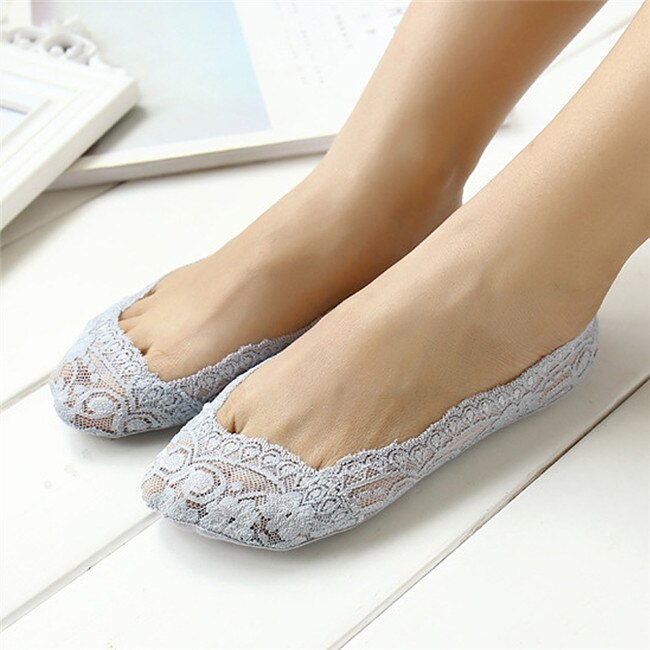 Womens Cotton Lace Antiskid Invisible Liner Socks Elastic Comfy Female Summer Spring Ankle Boat Low Cut Short Socks: C-4