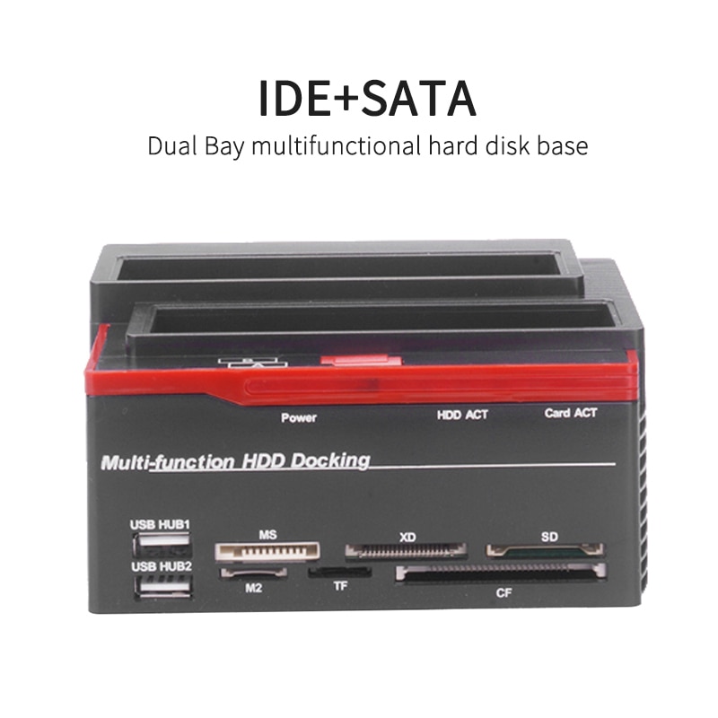 SATA IDE Docking Station 2,5/3,5 "SATA IDE HDD estación de acoplamiento 2 puertos USB 2,0 Hub/MS/M2/XD/CF/SD/lector de tarjetas TF US/EU/Reino Unido