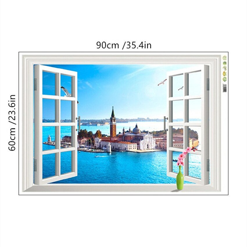 Outside the window sea view mural water city landscape 3d vinyl wall stickers home decoration scenery poster wallpaper 90*60cm: XL8022D