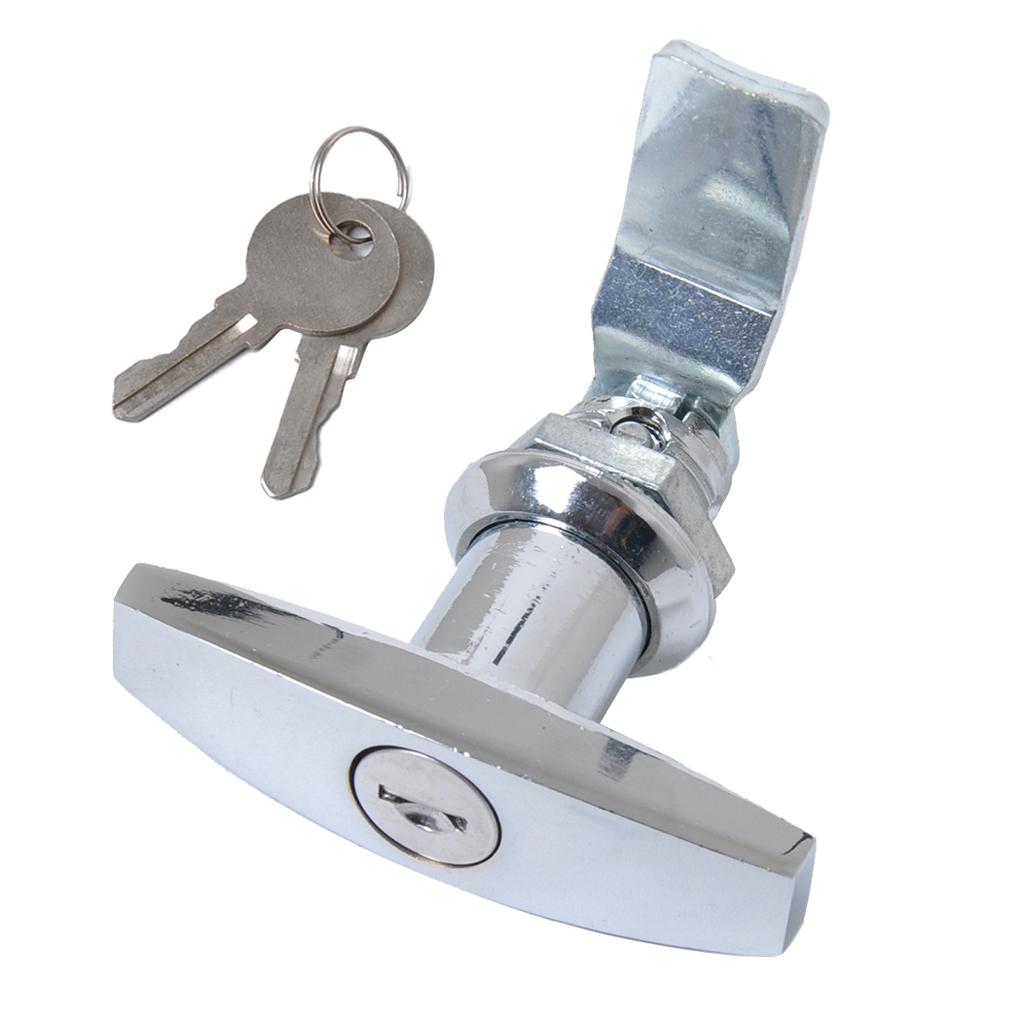 Keyed T-Handle,Shed Door Opener Handle Lock Hardware w/ 2 Keys for Trailer Canopy Toolbox Cabinet (Chrome)
