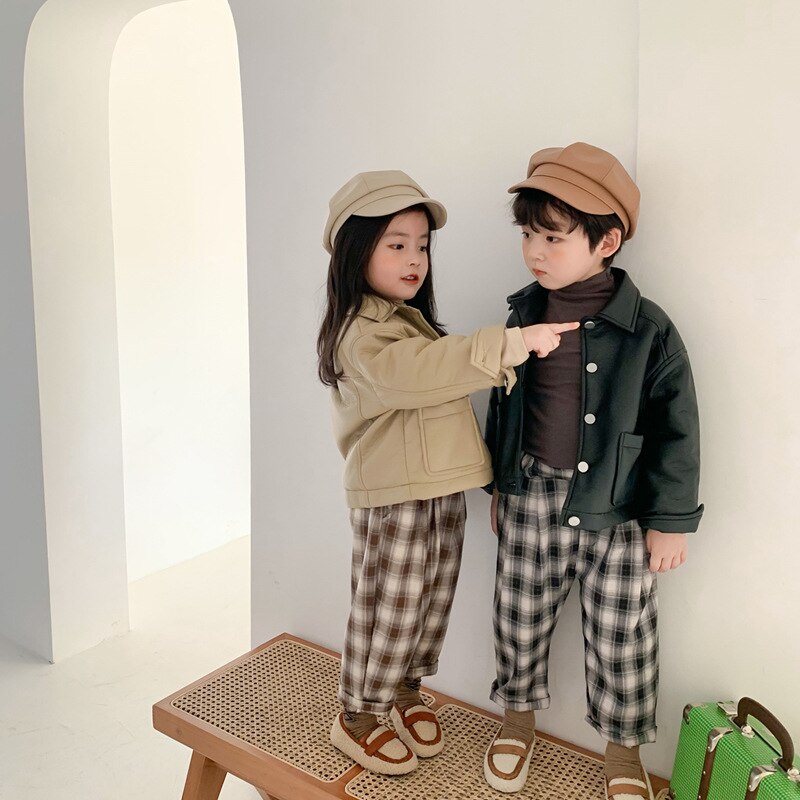 garçons et filles coton Plaid pantalon décontracté enfant en bas âge enfants automne pantalon droit petits enfants pantalons amples