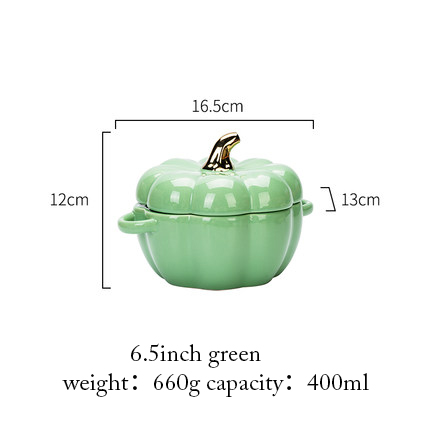 Bol à Pâtisserie en Forme de Citrouille avec Couvercle, 6,5/8,8 Pouces, Ustensile de Cuisine pour Gratin, Halloween, Cuisson, Poêle à Soupe, Salade: 6.5inch green