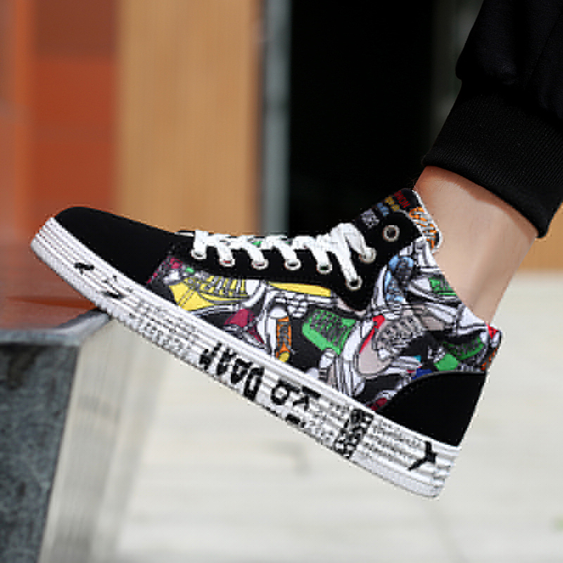 Sneakers For Men Classic Graffiti Lace-up High Style Spring Autumn Vulcanized Flat With Camouflage Casual Shoes Men