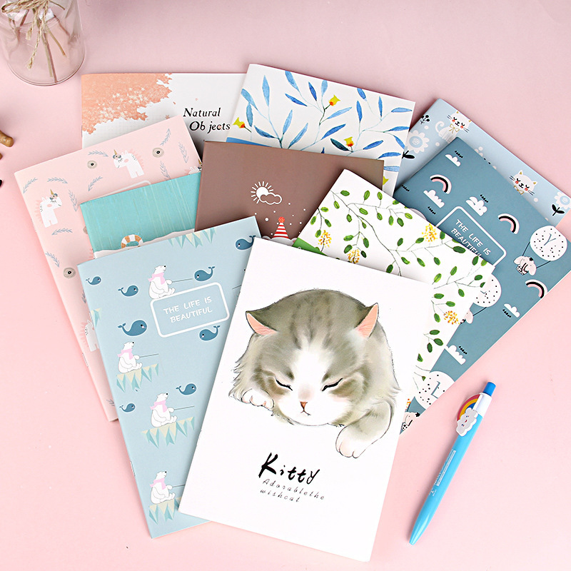4PCS A5 Cute Cartoon Notebook Paper Cat Pattern Lined Paper Journals Notepad Cute Stationery School Office Supplies Planer 2022