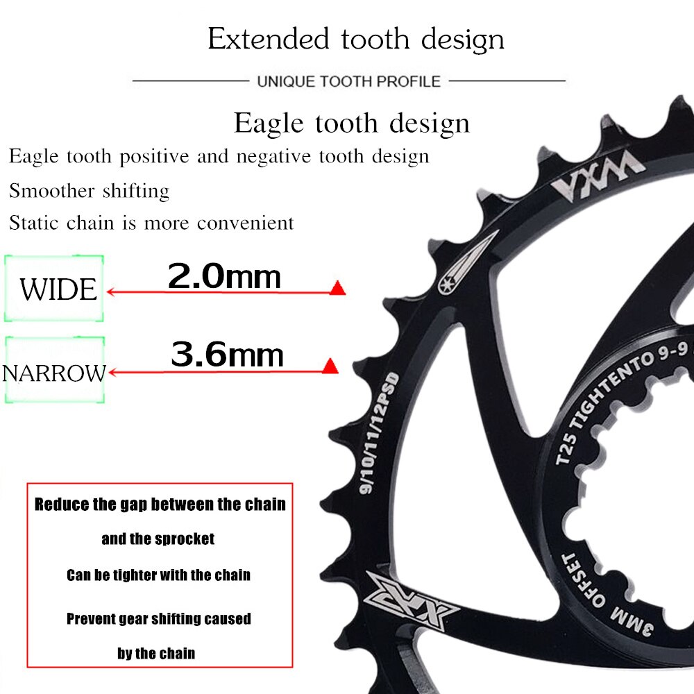 Vxm fiets gxp kettingblad smal breed mtb kettingblad 30t 32t 34t 36t 38t 40t voor sram  xx1 x9 xo x01 gx11 eagle  nx 1/3mm crankstel