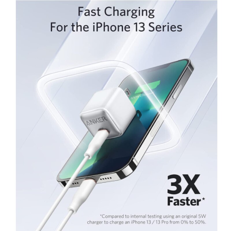 Anker nano pro , 20w piq 3.0 duurzame compacte snellader, usb-c-lader voor iphone 13/13 mini, /13 pro/pro max, /12, , ipad en meer.