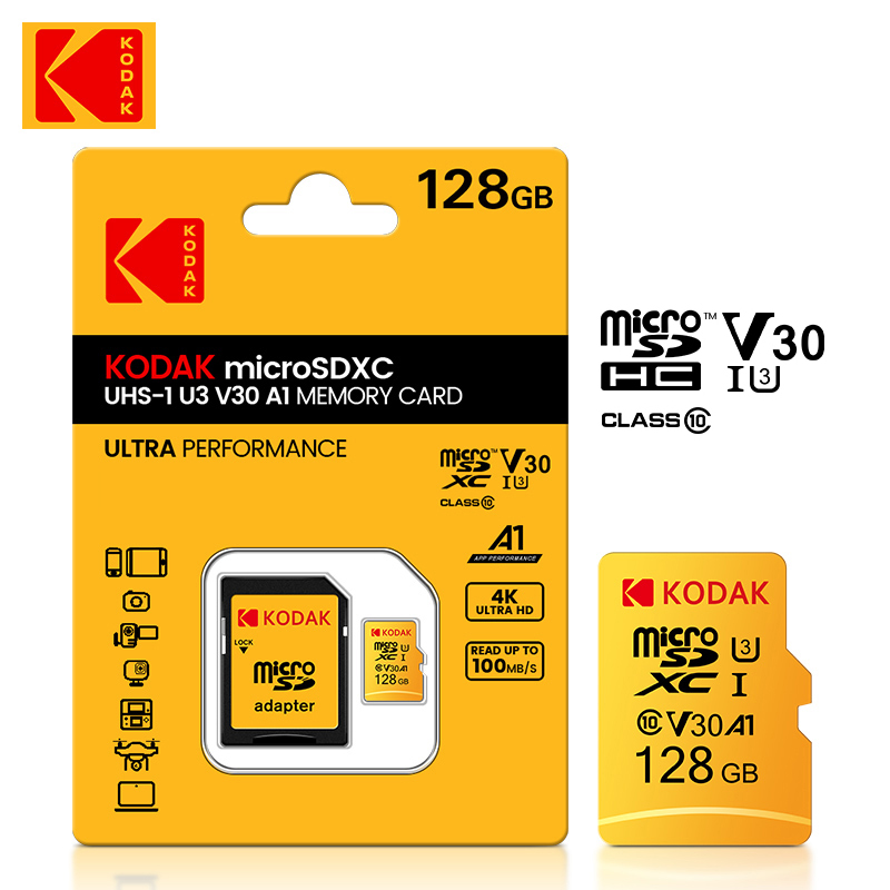 Oryginalna karta pamięci Kodak Micro SD 128 GB klasy 10 Karta pamięci 64 GB Karta pamięci 256 GB 32 GB V30 U3 do rejestratora jazdy