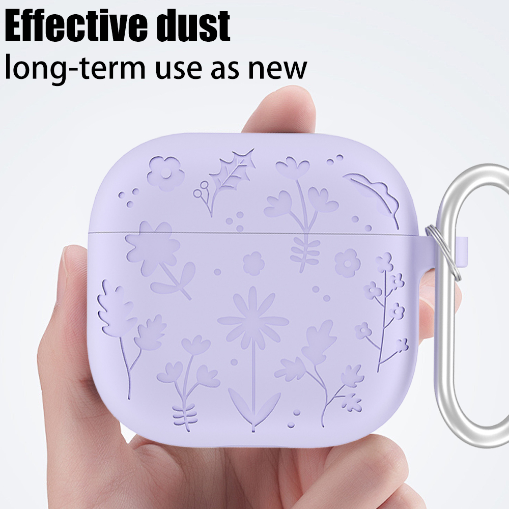 Flora engraved headphone case for apple airpods 4,  , protective holder, shockproof silicone case with key fob for airpods 4