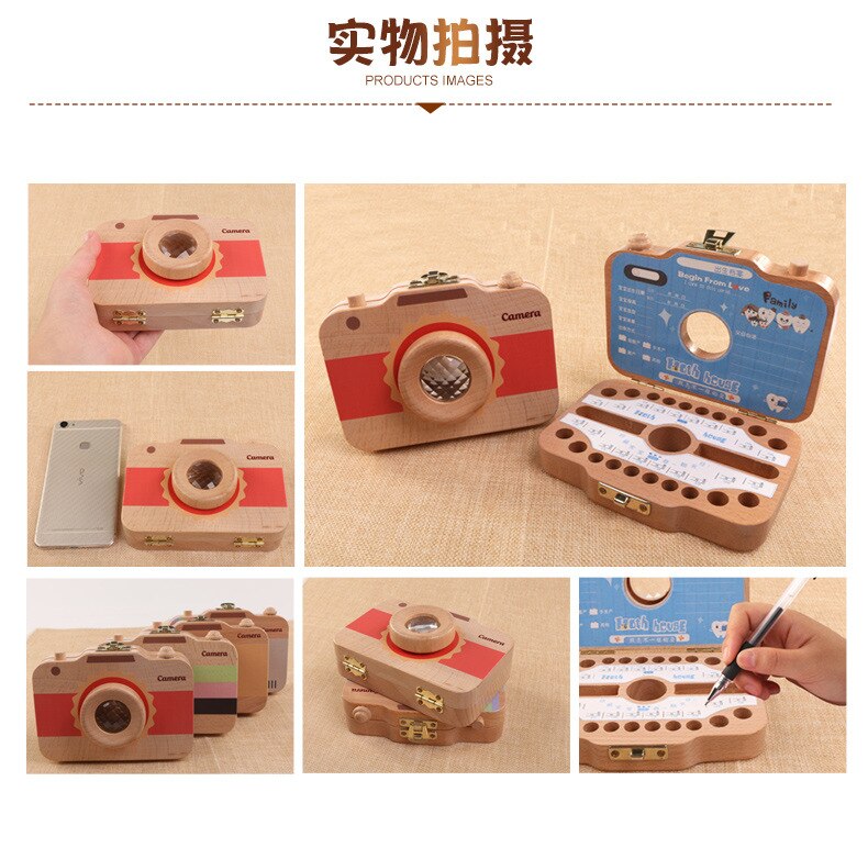Baby houten tandendoos organizer melktanden opslag camera doos japans engels tanden verzamelen navelstreng bewaren baby tandendoos