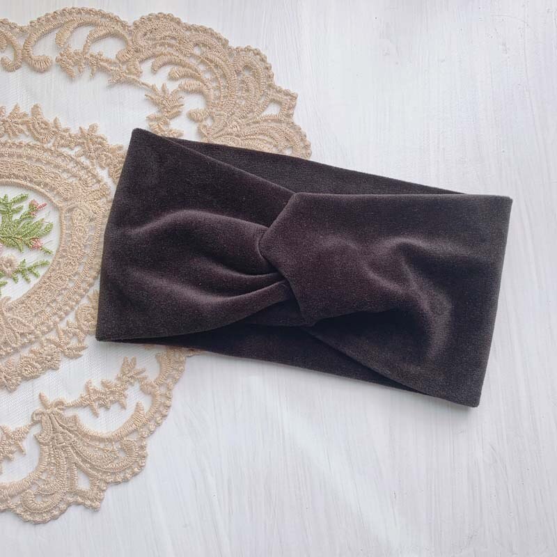 Diademas para mujer, vinchas elásticas de terciopelo con nudo cruzado abrigadas para invierno, turbante suave de Color liso, accesorios para el cabello a la para niñas, diademas: Black
