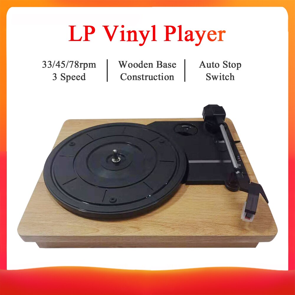 Dc 5V Retro Speler Stereo 33 45 78 Rpm Lp Drie Speed Vinyl Record-Draaitafel Speler Grammofoon Rca R/L 3.5Mm Houten Basis