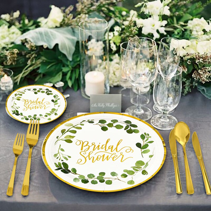 16Pcs Wedding Servies Set Bruids Douche Wegwerp Servies Set Papieren Borden Cups Mes Vork Set Vrijgezellenfeest Levert