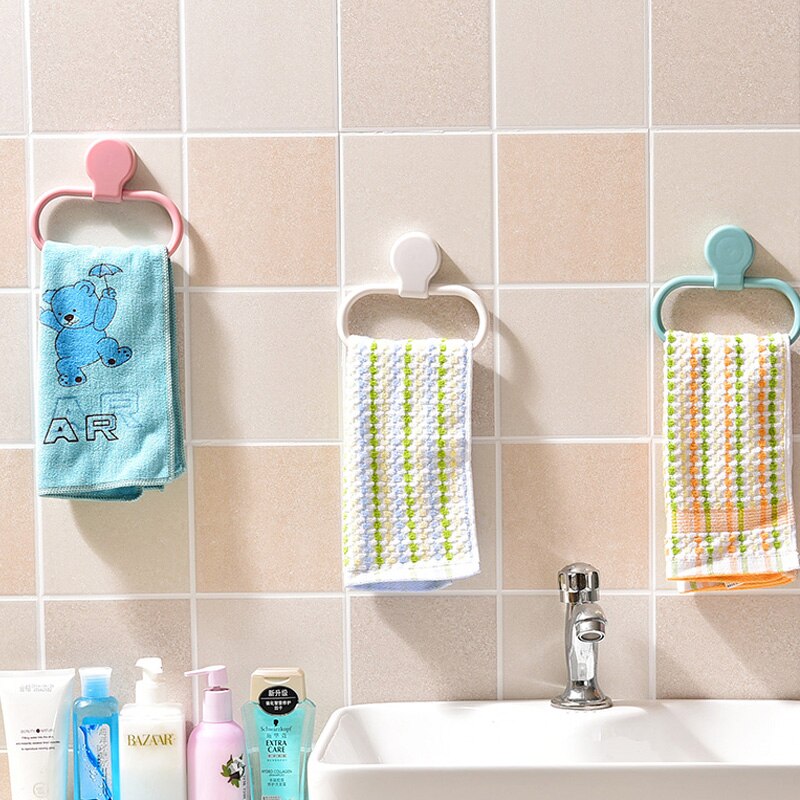 Toallero de Estilo Redondo de plástico montado en la pared, soporte para colgar, organizador, colgador para baño, cocina, armario