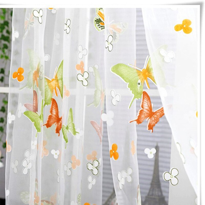 Topfinel farverige sommerfugl tyl på vinduer voile sheer gardiner til køkken stue soveværelse vindue screening gardiner