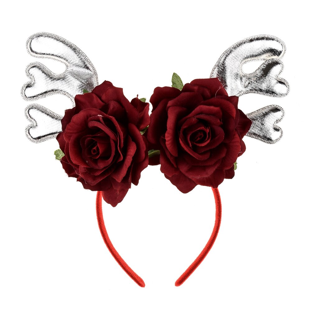 Vrouwen Meisjes Christmas Reindeer Antler Hoofdband Xmas Bloem Party Cosplay Hoofddeksels Haarband: Zilver