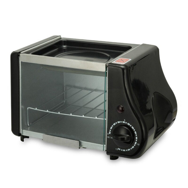 Mini tostadora eléctrica 2 en 1 para repostería, horno, parrilla, huevos fritos, sartén, máquina de desayuno, tostadora de pan: Black