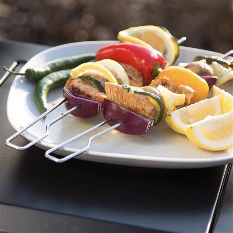 Stainless Steel Barbecue Stick Double Fork Portable Barbecue Needles Barbecue Skewer For Camping Picnic Home Restaurant Use