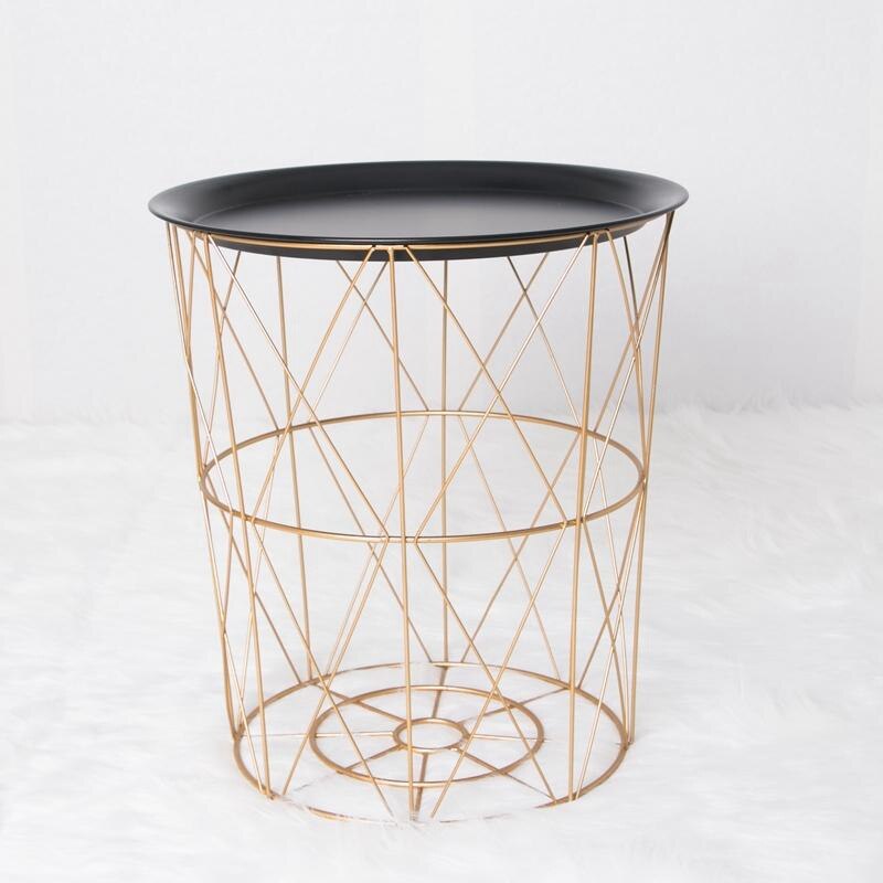 Moderne Goud Ronde Draad Metalen Opslag Mand Bijzettafel Slaapkamer Balkon Hoek Thee Tafel