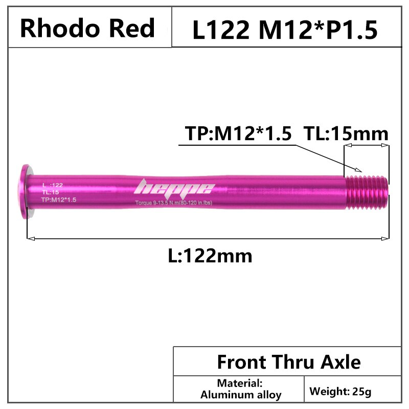 HEPPE – fourche avant de moyeu de vélo 12x100/12x110mm M12xP1.5, axe transversal multicolore à dégagement rapide: Rhodo Red Color
